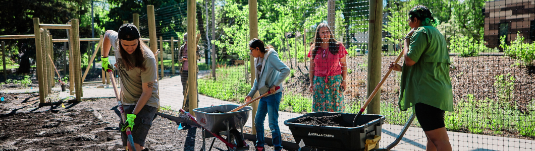 Students working in garden