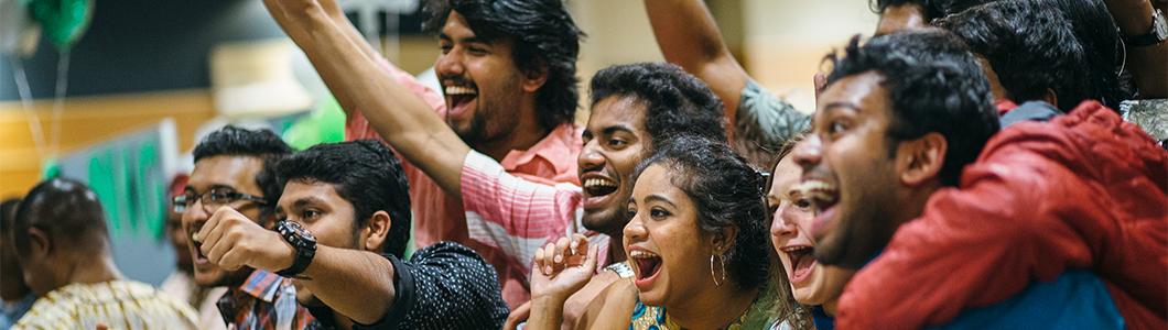 International students cheering.