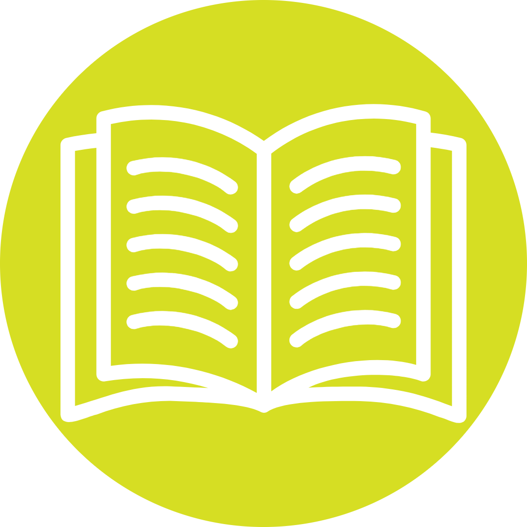 A green circle with an icon of a book inside