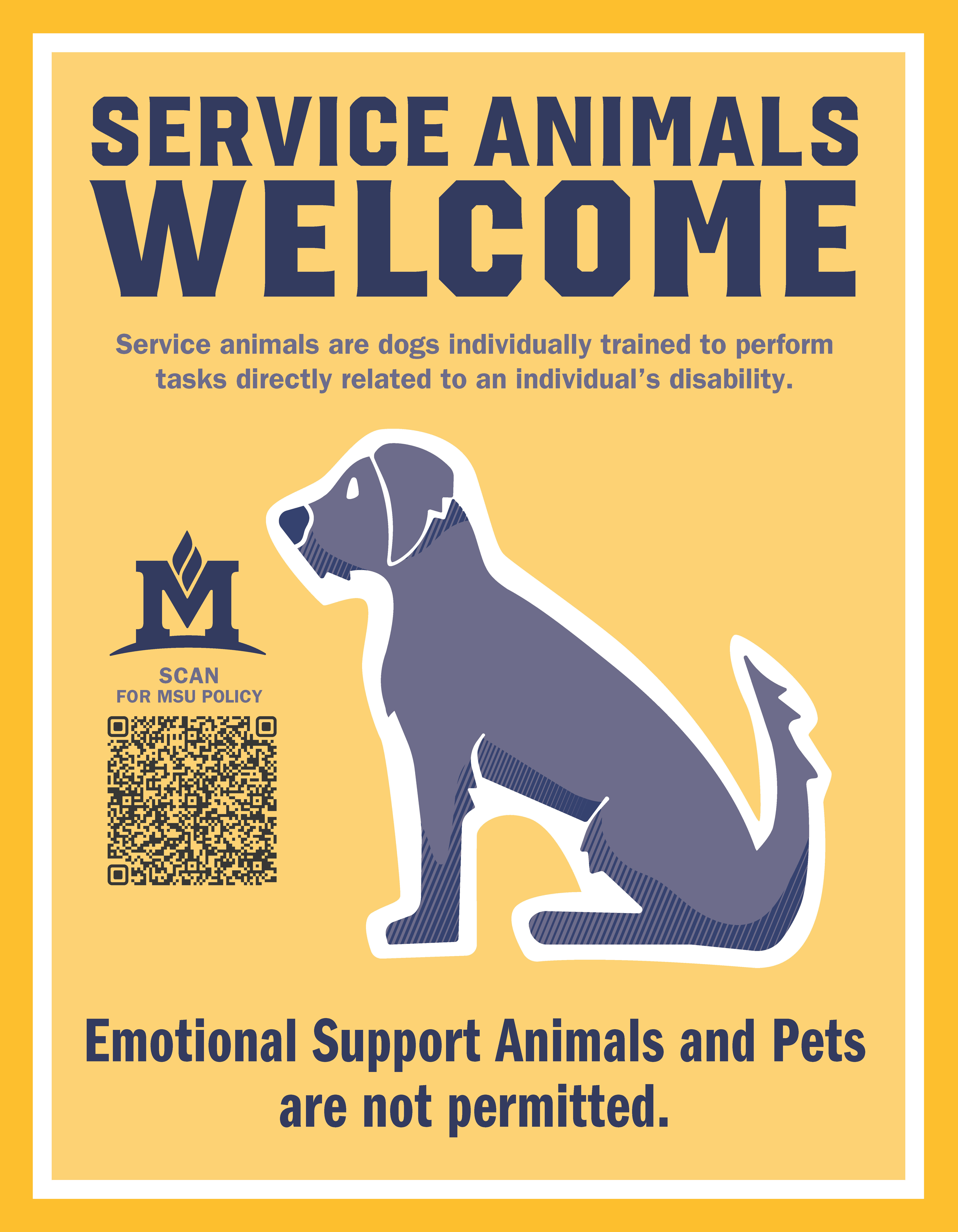 Service animals welcome, emotional support animals and pets are not permitted