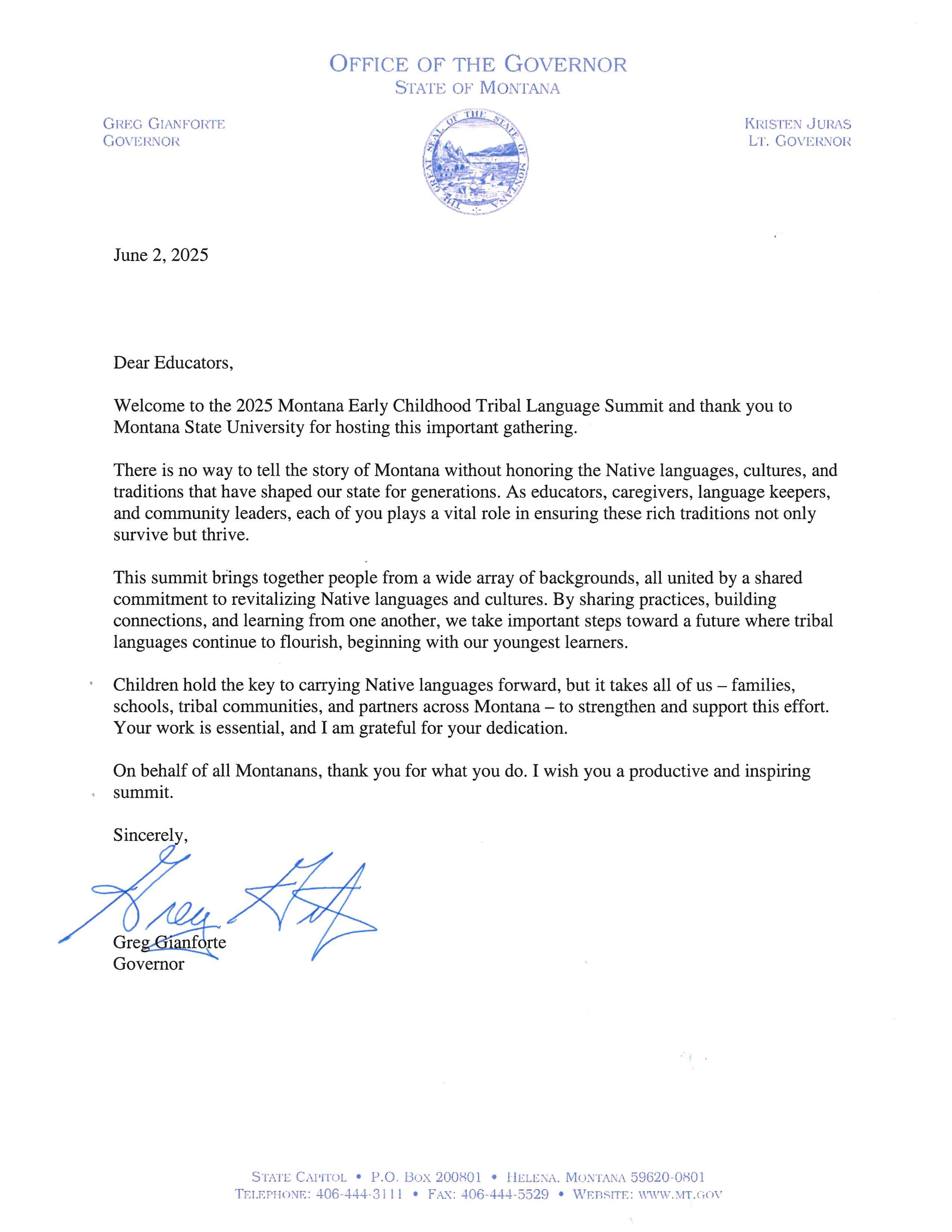 governor letter of support