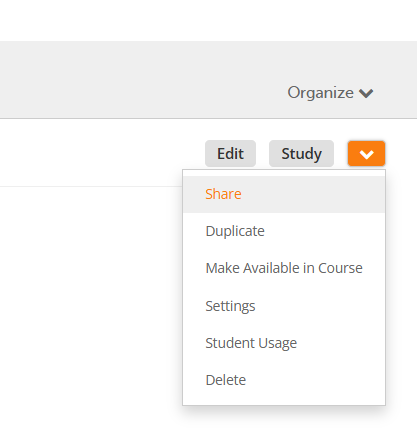 dropdown panel to share studymate project