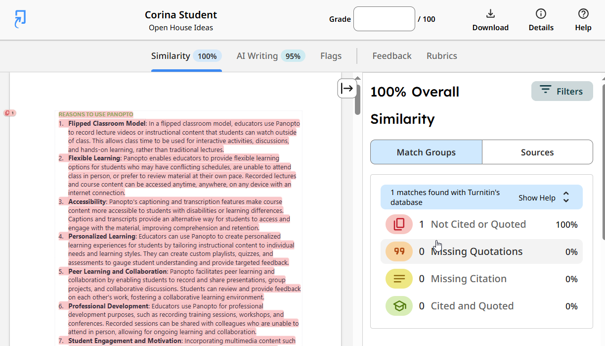 Turnitin full paper submission with ability to annotate