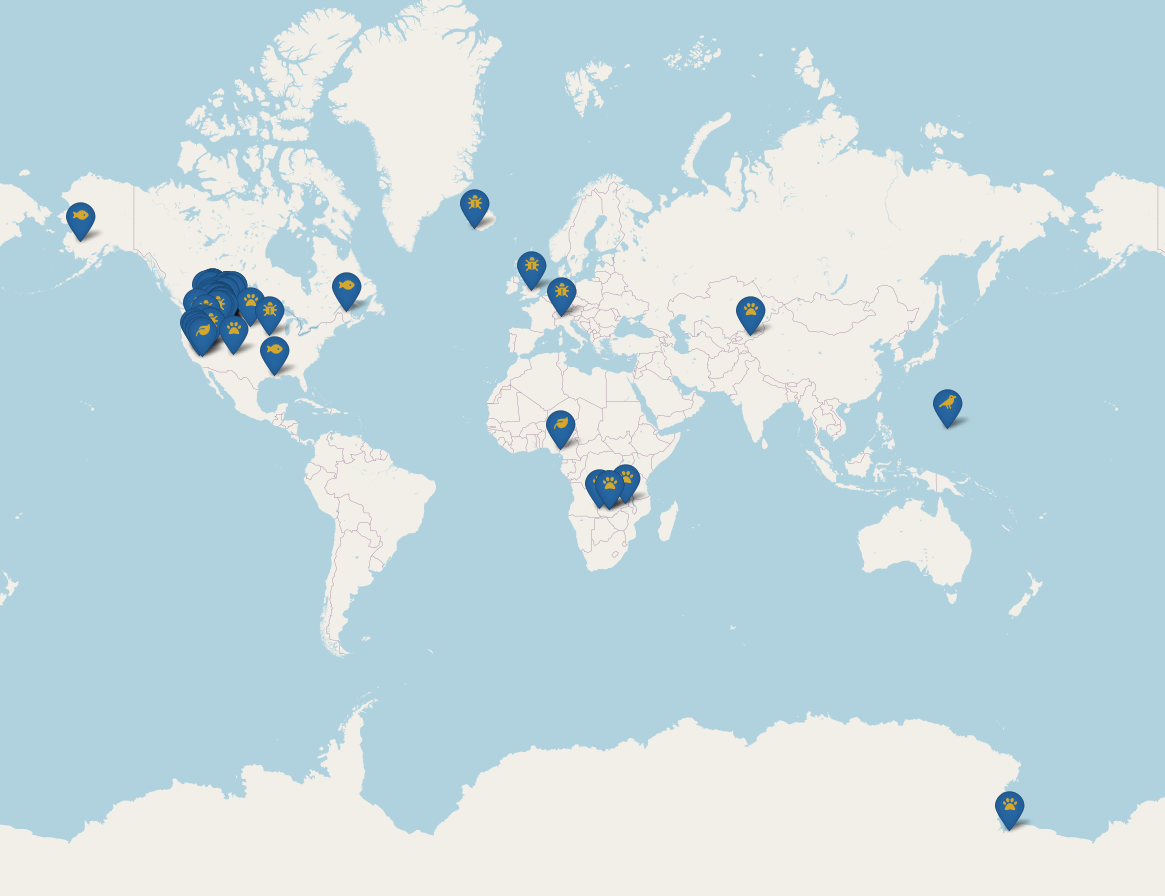 World Map with research locations marked