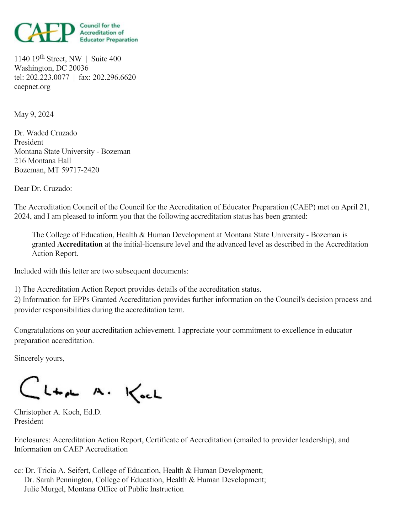 CAEP accreditation letter