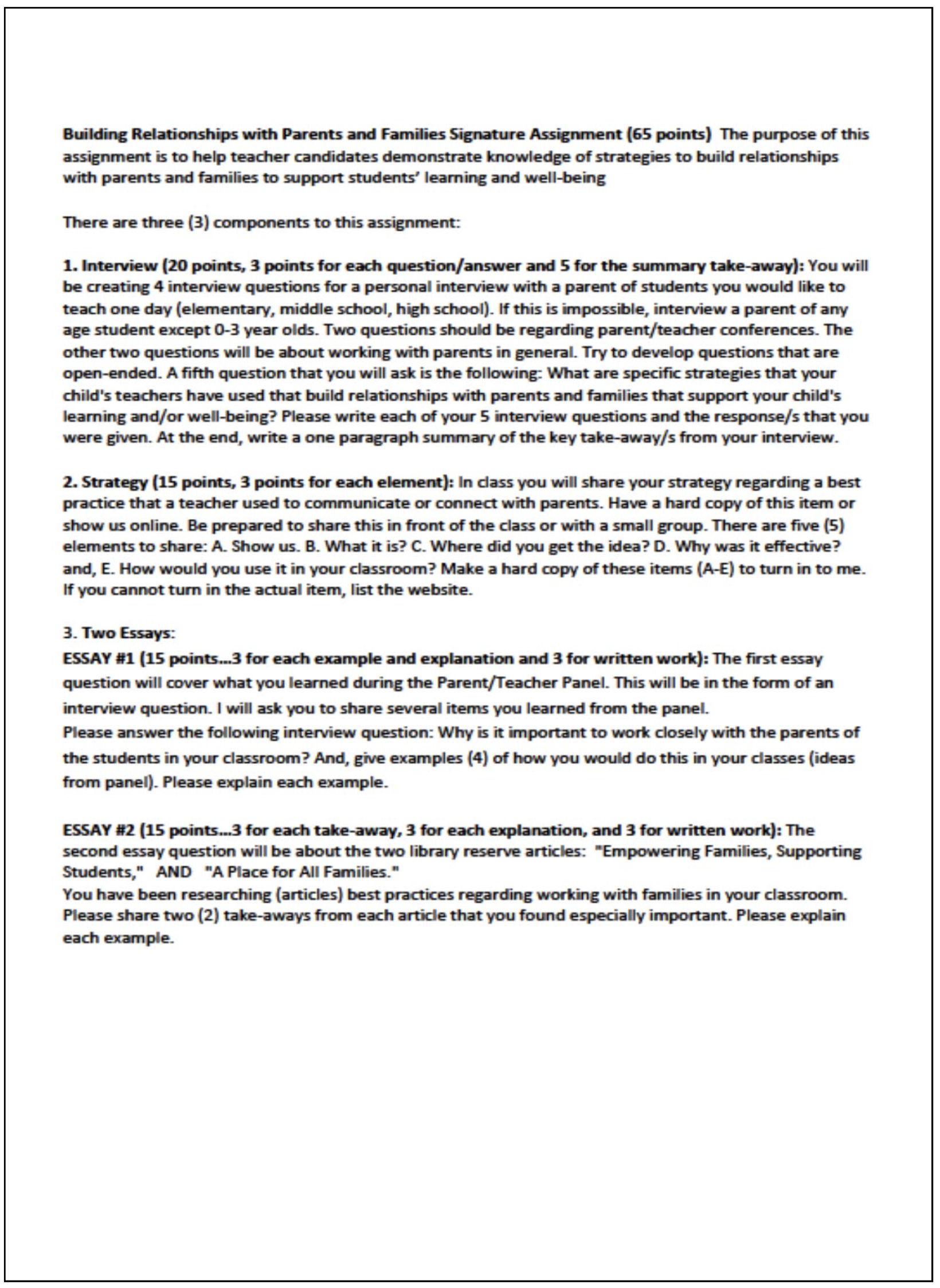 Signature Assignment - Relationships, Scoring Rubric