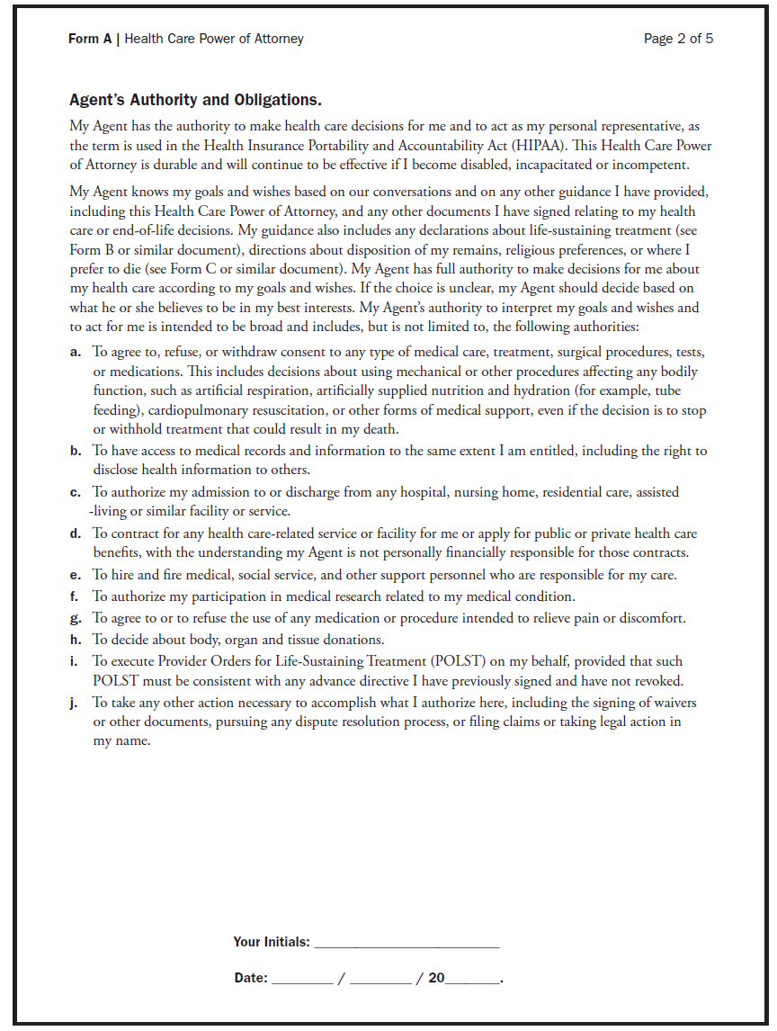 a worksheet asessing health care power ot attorney