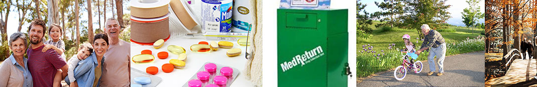 A series of pictures depicting families together, with some of prescription drugs mixed in.