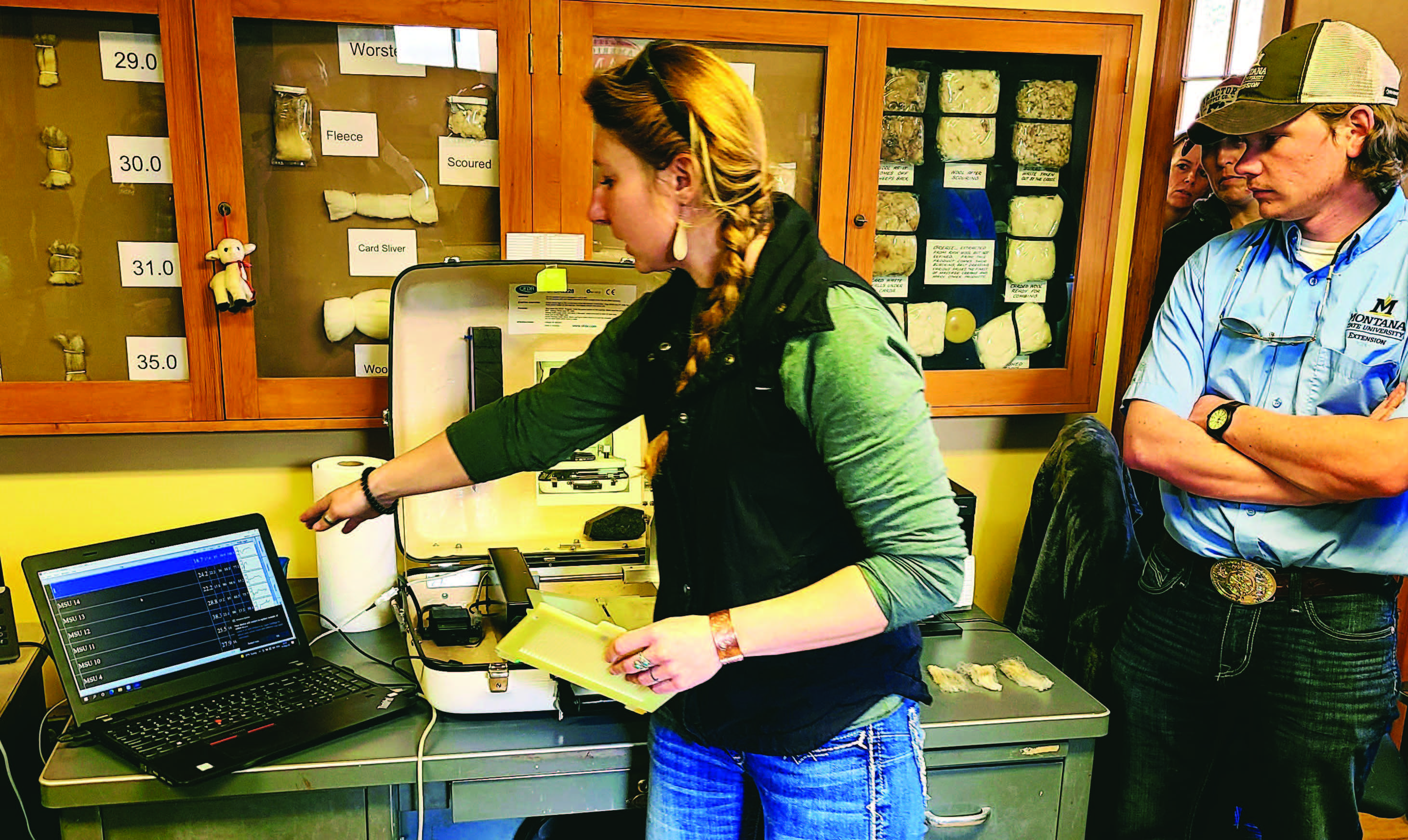 a women is demonstrating some wool tests