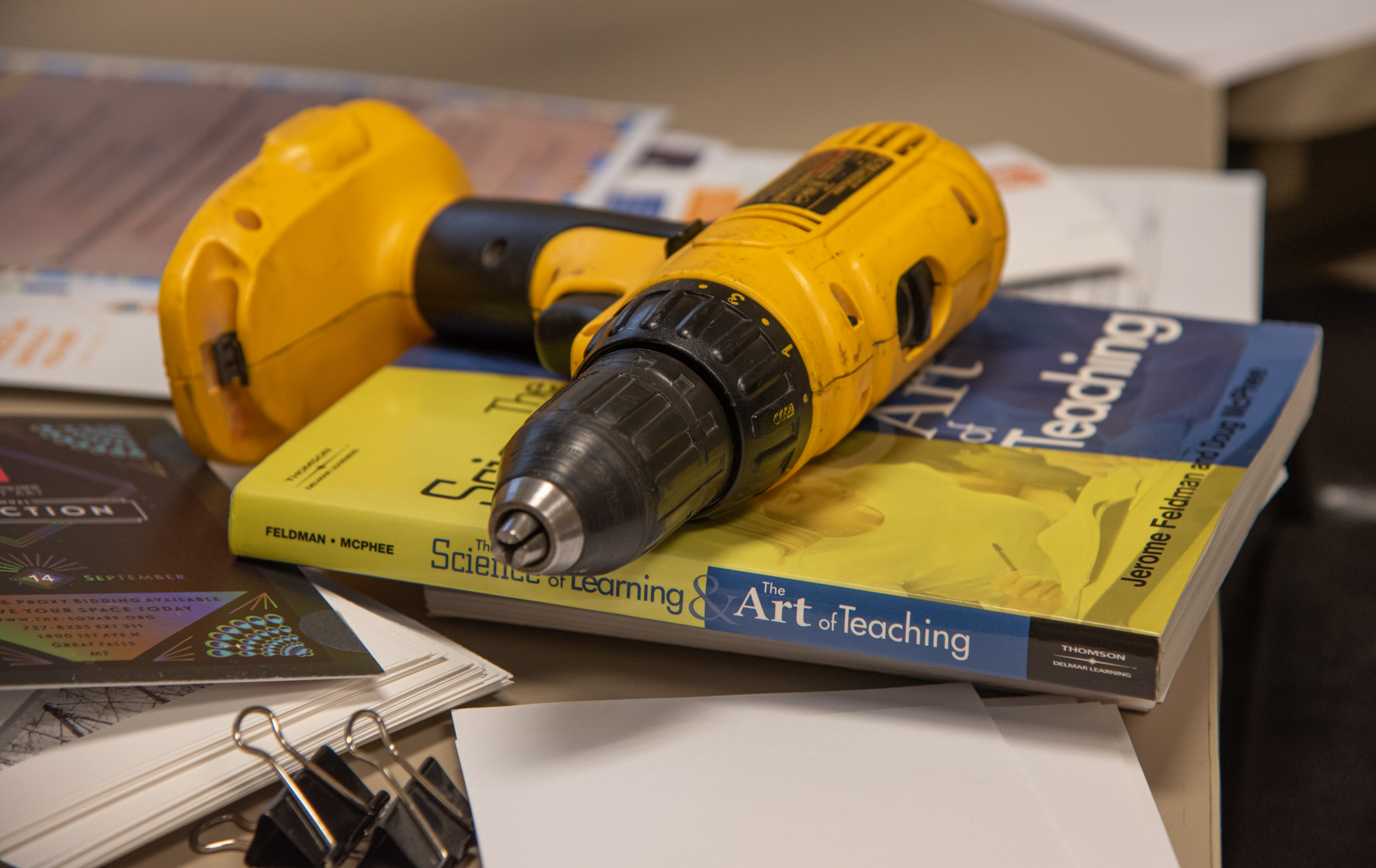 Drill on top of a stack of books.