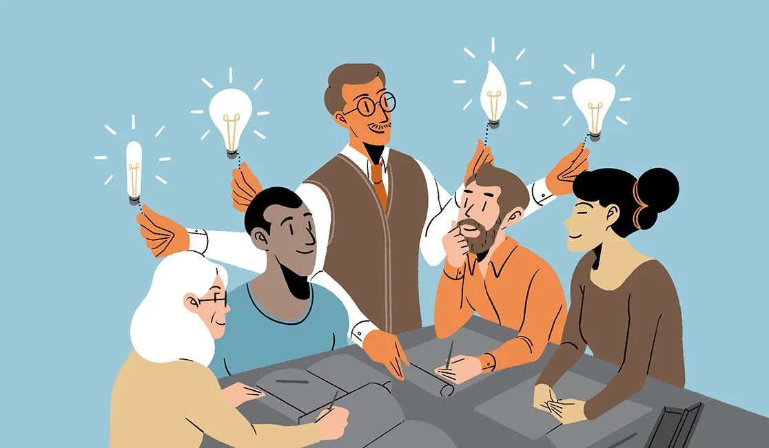 graphic of people with lightbulbs above their heads