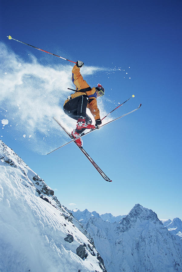 male skier in mid air