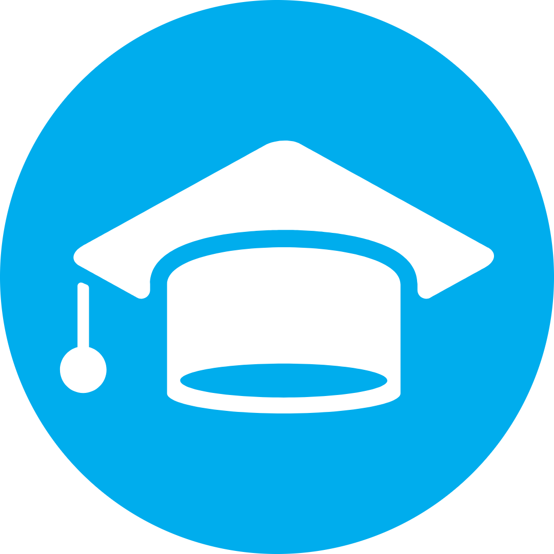 blue button with cap icon