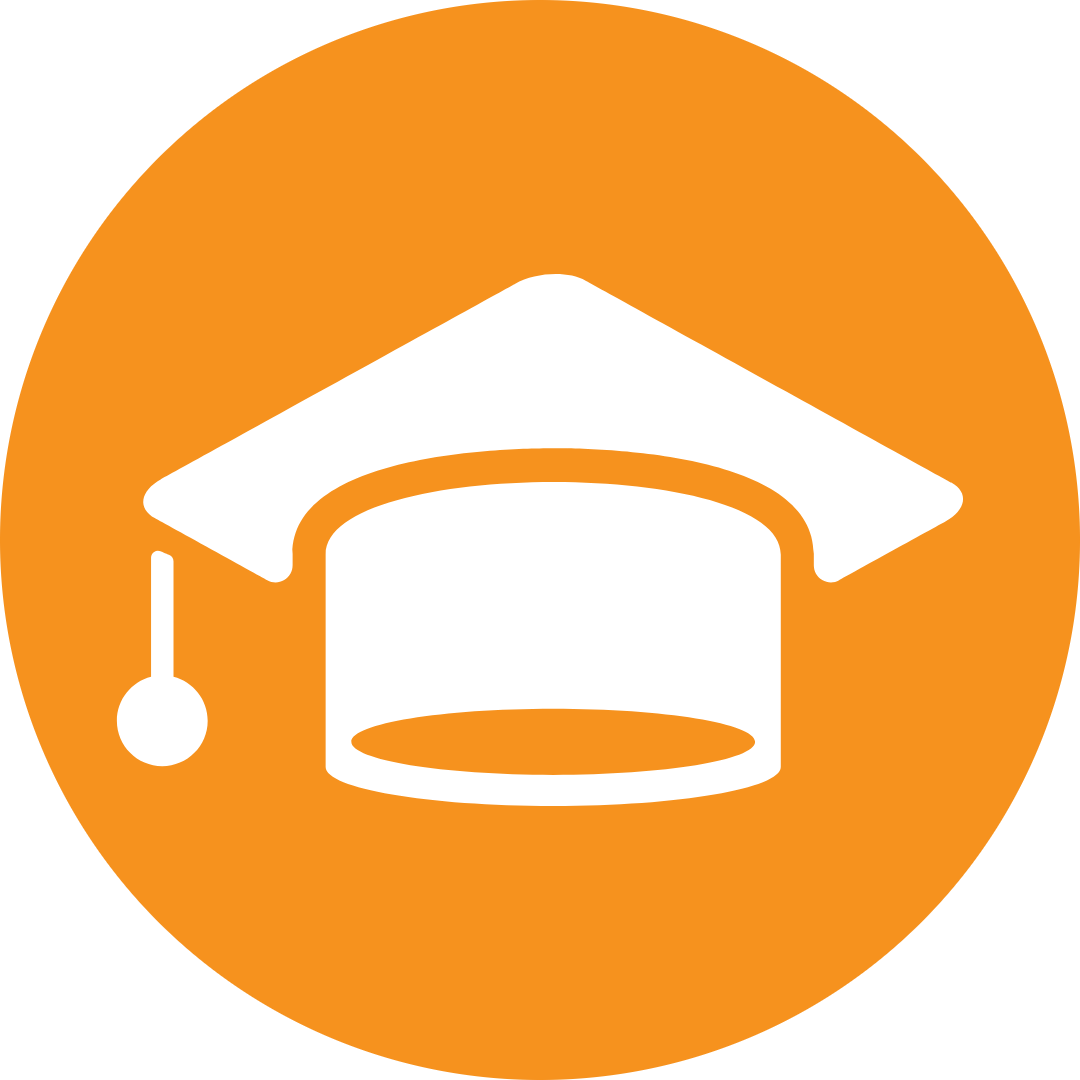 orange button with graduation cap