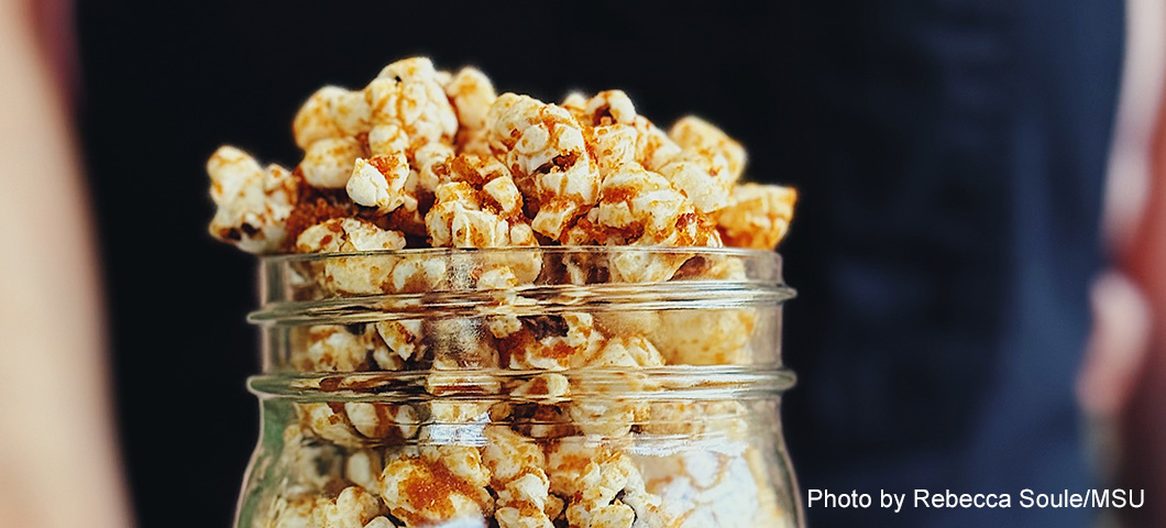 maple sugar popcorn in a jar