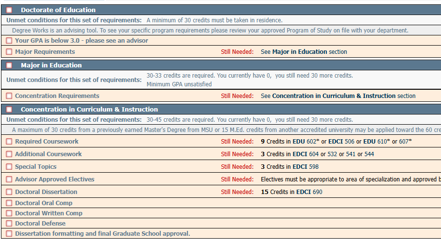 DW Program of Study Not Scribed