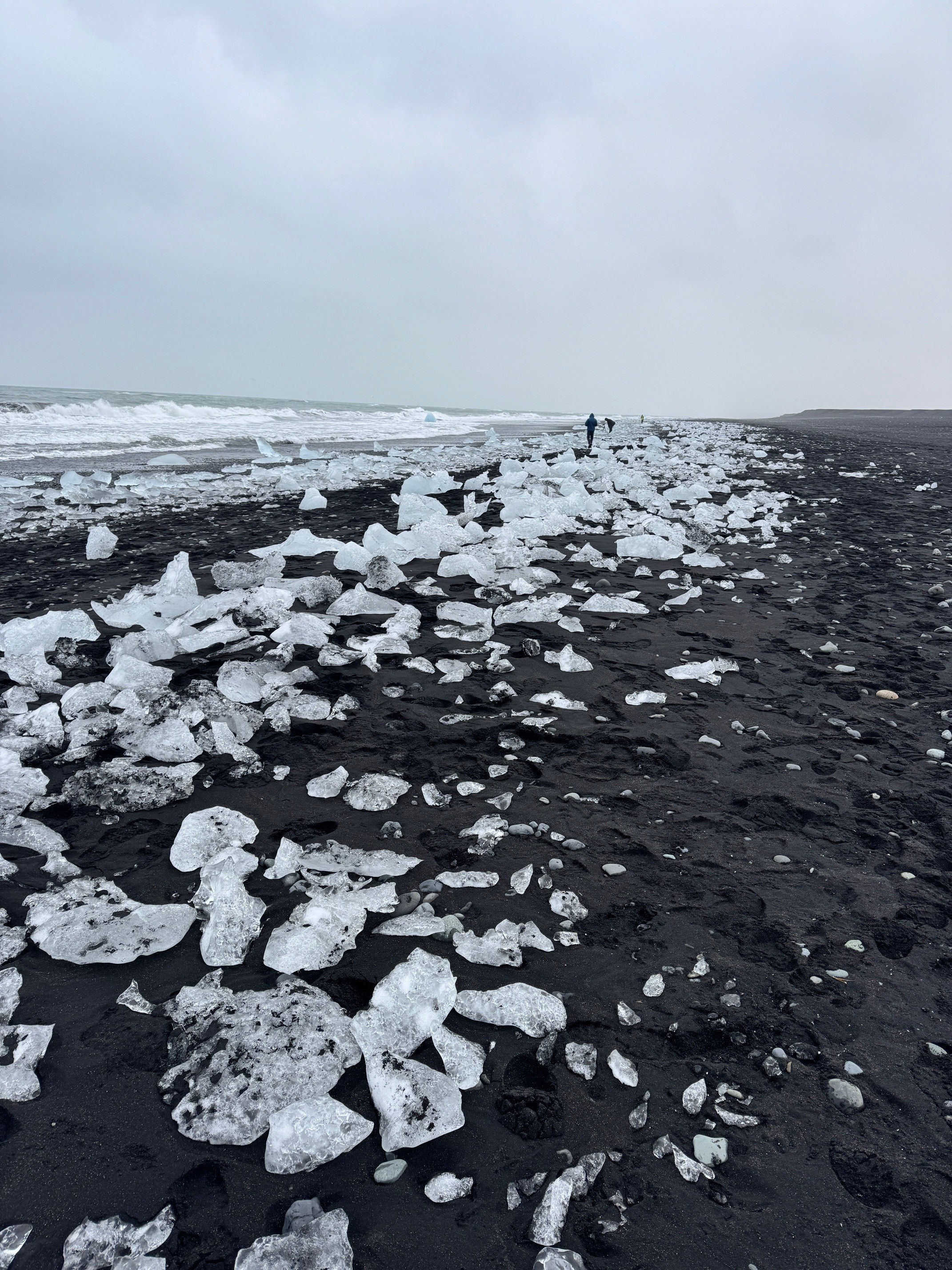 Ice on black sand beach