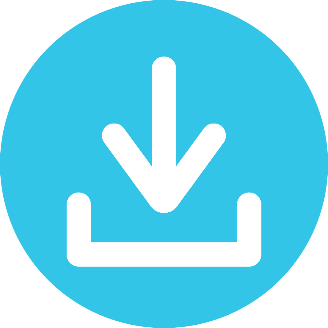 An arrow pointing down into a half rectangle in a blue circle