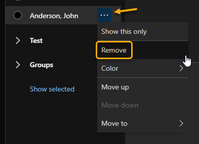 The remove calendar button in Outlook calendar.