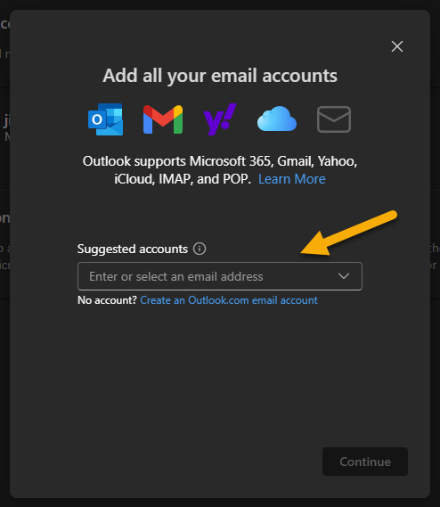 Add an email account in Outlook
