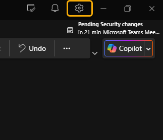 Outlook settings button