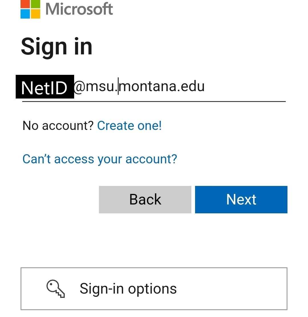 Outlook android app initial login page