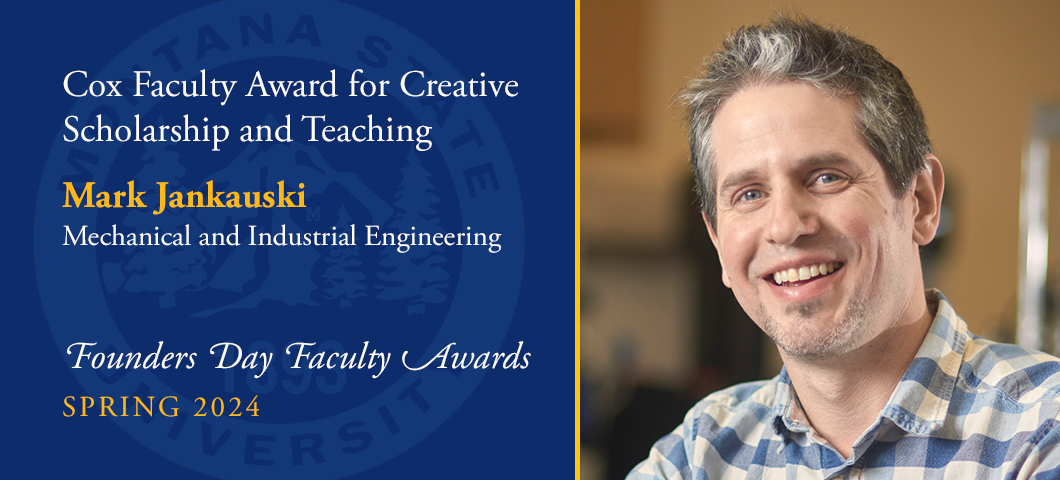 Cox Faculty Award for Creative Scholarship and Teaching: Mark Jankauski, Founders Day Faculty Awards, Academic Year 2023-24. Portrait of Mark Jankauski.