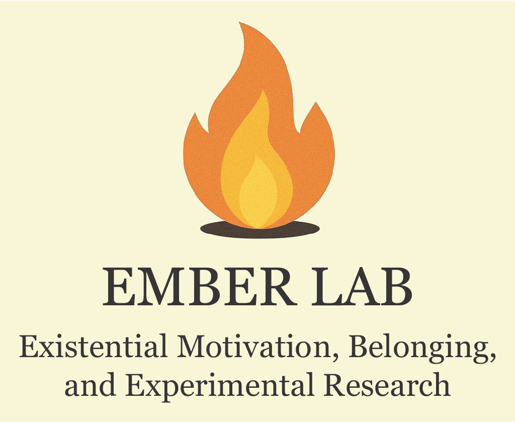 Icon of a campfire, with text that says EMBER Lab: Existential Motivation, Belonging and Experimental Research