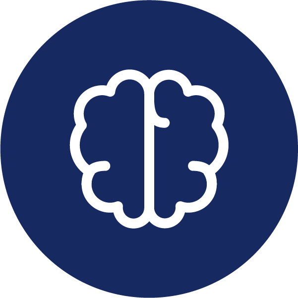 White brain icon in a blue circle