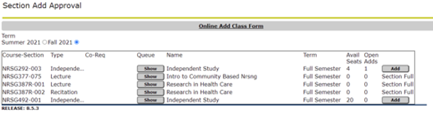 screenshot of instructor courses