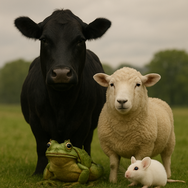 black cow sheep mouse frog