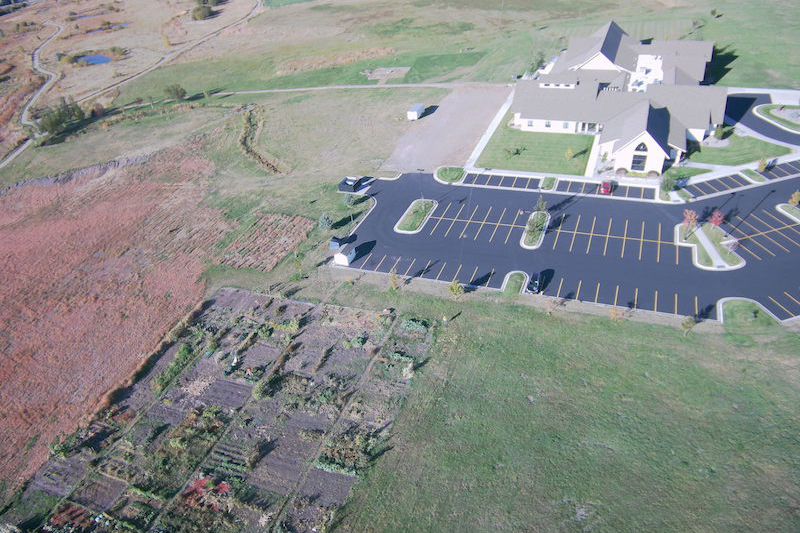 Aerial view of a community garden
