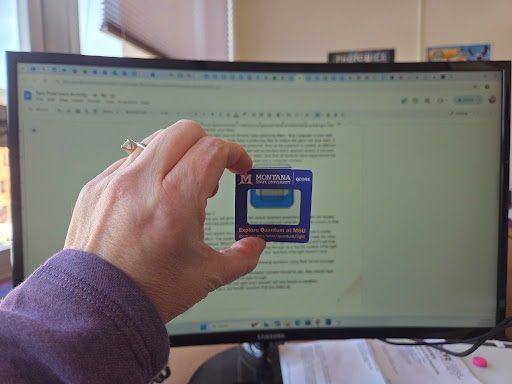 polarizer oriented so computer screen is visible through it