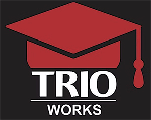 Red Graduation Cap with TRIO Works written underneath