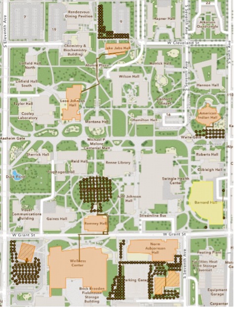 A map of campus showing