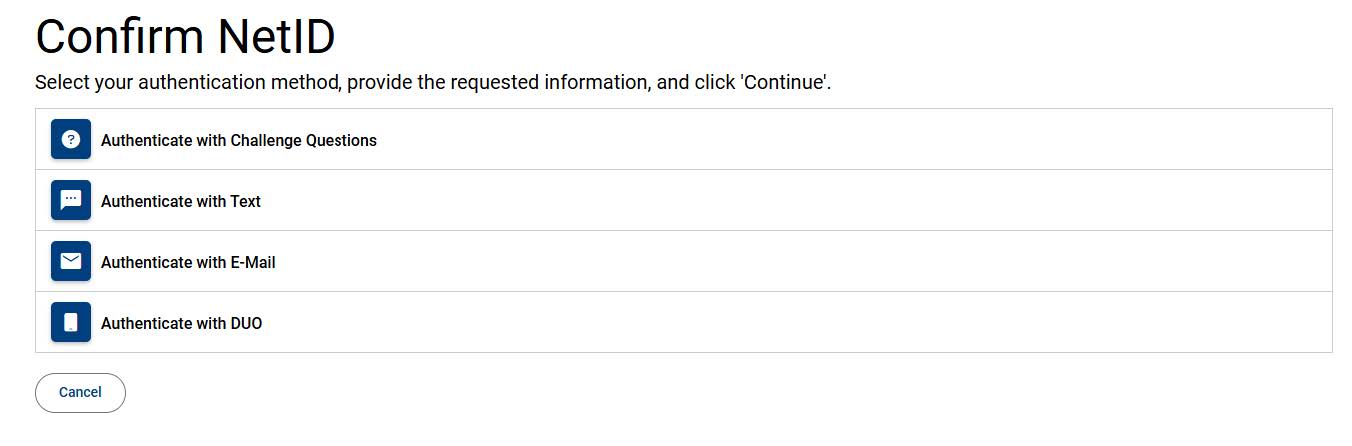 NetID confirmation methods