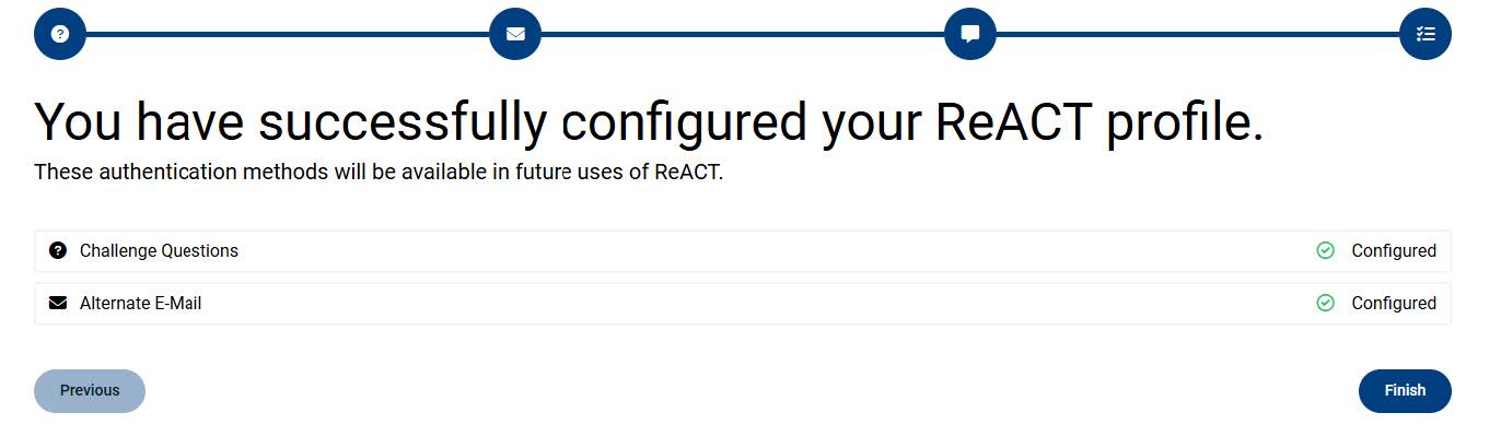 ReACT profile configured confirmation
